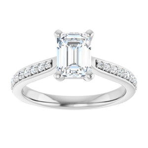 14K White 7x5 mm Emerald Engagement Ring Mounting (Customized)