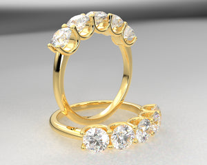 5 Stone Distinctive H&A Wedding Band w Lab Grown Diamonds