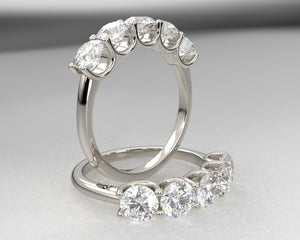 5 Stone Distinctive H&A Wedding Band w Lab Grown Diamonds