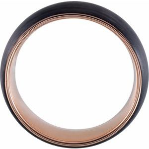 18K Rose Gold PVD & Black PVD Tungsten 8 mm Half Round Size 10.5 Band