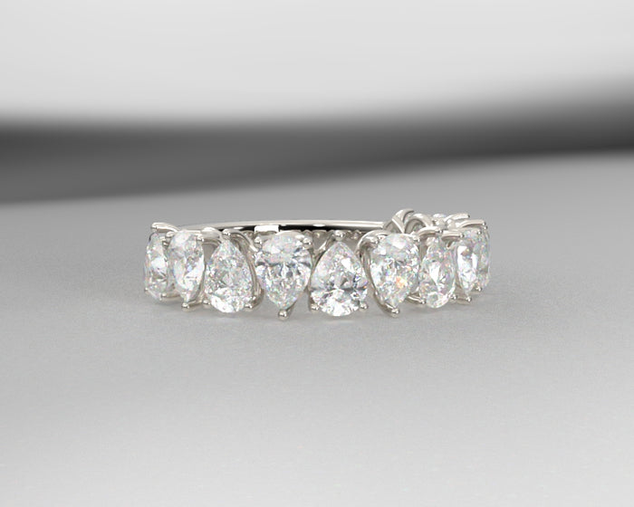 Alternating Pear Brilliant Diamond Half Eternity Wedding Band w Lab Grown Diamonds