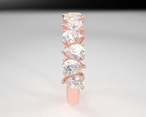 Alternating Pear Brilliant Diamond Half Eternity Wedding Band w Lab Grown Diamonds