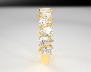 Alternating Pear Brilliant Diamond Half Eternity Wedding Band w Lab Grown Diamonds