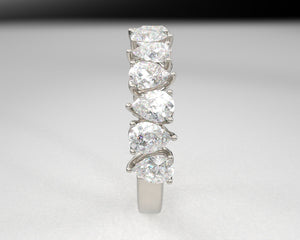 Alternating Pear Brilliant Diamond Half Eternity Wedding Band w Lab Grown Diamonds