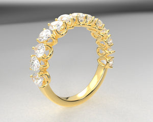 Alternating Pear Brilliant Diamond Half Eternity Wedding Band w Lab Grown Diamonds