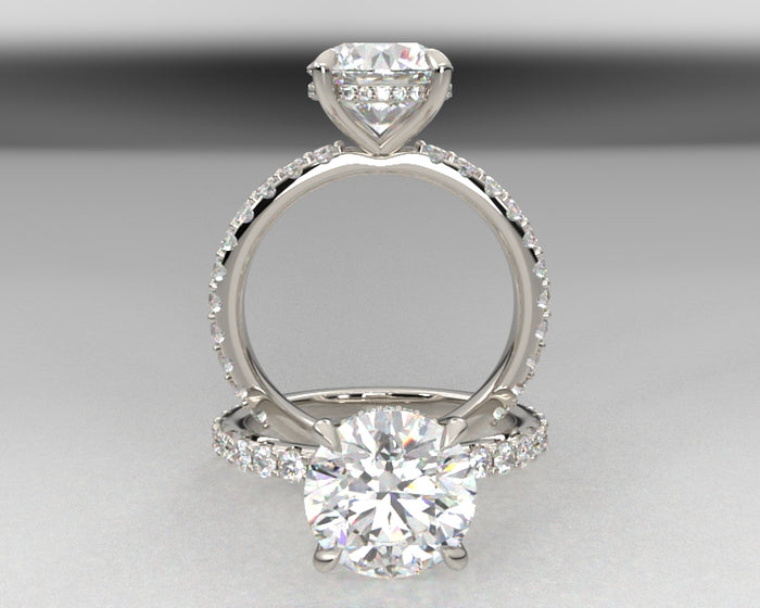 Signature Shared Prong Hidden Halo Setting with lab grown diamonds