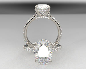 Jilly's Signature Shared Prong Hidden Halo Setting with lab grown diamonds