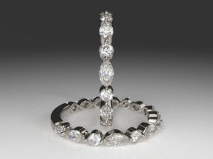 Ladies Diamond Stackable Band w 2mm wide lab grown marquise & round diamonds