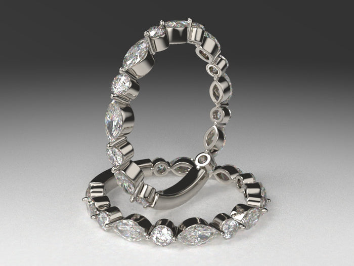 Ladies Diamond Stackable Band w 2mm wide lab grown marquise & round diamonds