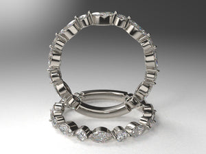 Ladies Diamond Stackable Band w 2mm wide lab grown marquise & round diamonds
