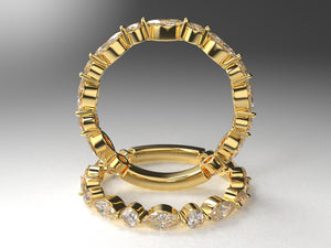Ladies Diamond Stackable Band w 2mm wide lab grown marquise & round diamonds