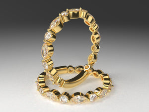 Ladies Diamond Stackable Band w 2mm wide lab grown marquise & round diamonds