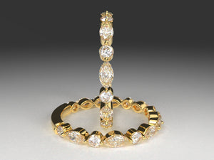Ladies Diamond Stackable Band w 2mm wide lab grown marquise & round diamonds