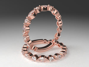 Ladies Diamond Stackable Band w 2mm wide lab grown marquise & round diamonds