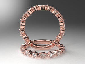 Ladies Diamond Stackable Band w 2mm wide lab grown marquise & round diamonds