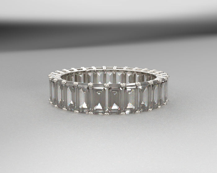 ladies emerald cut moissanite 5 x 3mm eternity band