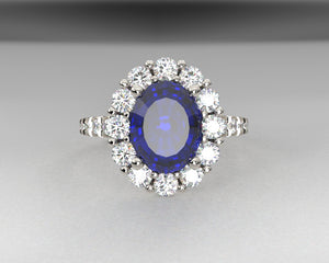 Ladies platinum and diamond sapphire ring