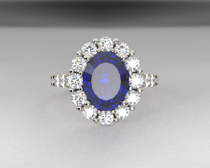 Ladies platinum and diamond sapphire ring