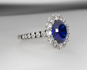 Ladies platinum and diamond sapphire ring