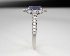 Ladies platinum and diamond sapphire ring