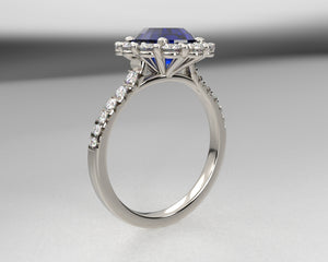 Ladies platinum and diamond sapphire ring