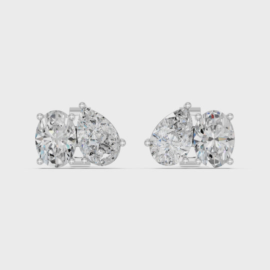 2.1 CTTW Oval And Pear Lab Diamond 2 Stone Stud – 14K White Gold video