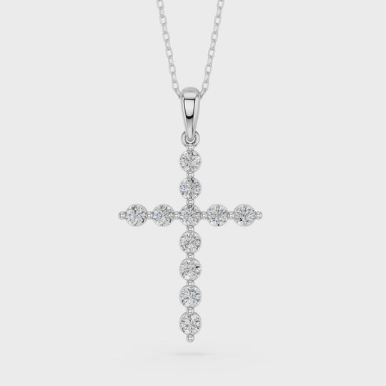 1.07 CTTW Round Lab Diamond Cross Pendant – 14K White Gold video
