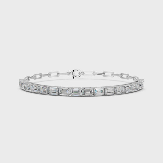 4.17 CTTW Emerald Cut Lab Diamond Half Tennis Bracelet With Paper Clip Chain – 14K White Gold video