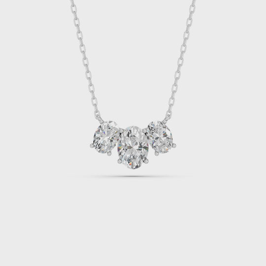 2.12 CTTW Oval Lab Diamond 3 Stone Necklace – 14K White Gold video