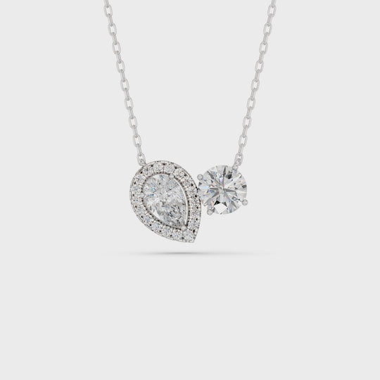 2 CTTW Round And Pear Lab Diamond 2 Stone Halo Necklace – 14K White Gold video