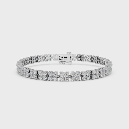 7.07 CTTW Round Lab Diamond Flower Fashion Bracelet – 14K White Gold video
