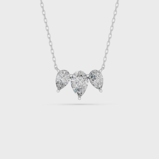 2.11 CTTW Pear Lab Diamond 3 Stone Necklace – 14K White Gold video