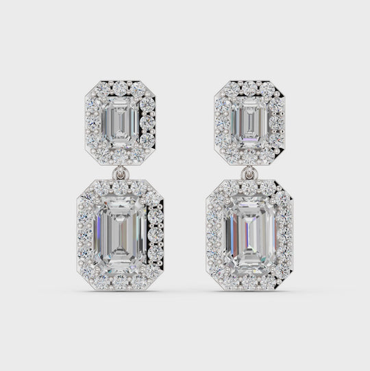 5.15 CTTW Emerald Cut Dangle Drop Earring – 14K White Gold video
