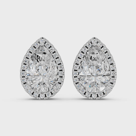 2.27 CTTW Pear Lab Diamond Halo Stud – 14K White Gold video