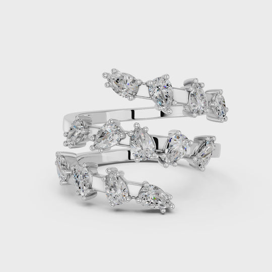 1.12 CTTW Pear Lab Diamond Swirl Ring – 14K White Gold video