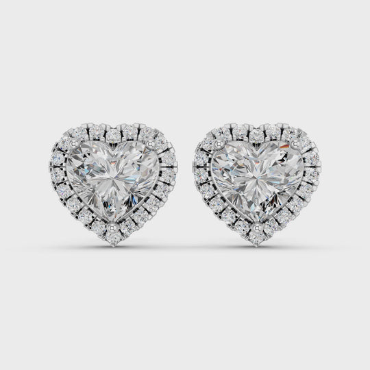 2.31 CTTW Heart Lab Diamond Halo Stud – 14K White Gold video