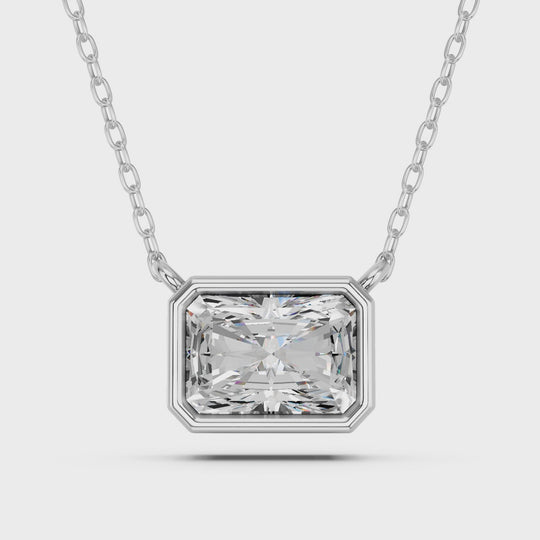 1 CTTW Radiant Lab Diamond Solitaire Bezel Necklace – 14K White Gold video
