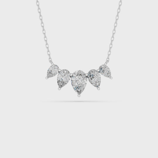 2.51 CTTW Pear Lab Diamond 5 Stone Necklace – 14K White Gold video