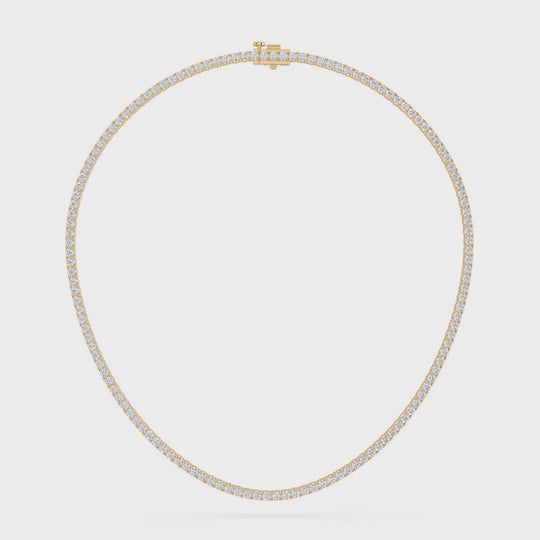 9.94 CTTW Round Lab Diamond 4 Prong Straight Line Tennis Necklace – 14K Yellow Gold video