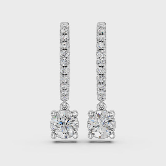 1.27 CTTW Round Lab Diamond Dangle Drop Hoop Earring – 14K White Gold video