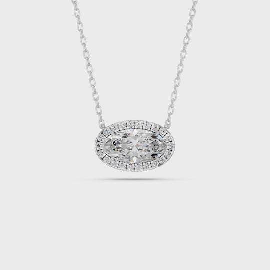 1.82 CTTW Moval Lab Diamond E-W Halo Necklace – 14K White Gold video