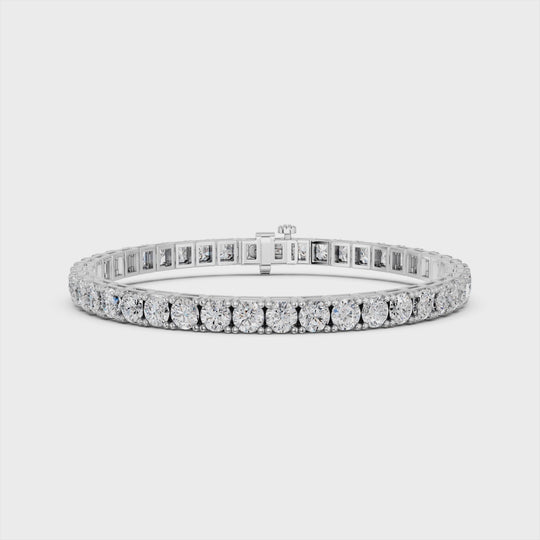 9.98 CTTW Round Lab Diamond 4 Prong Straight Line Tennis Bracelet, Square Back – 14K White Gold video