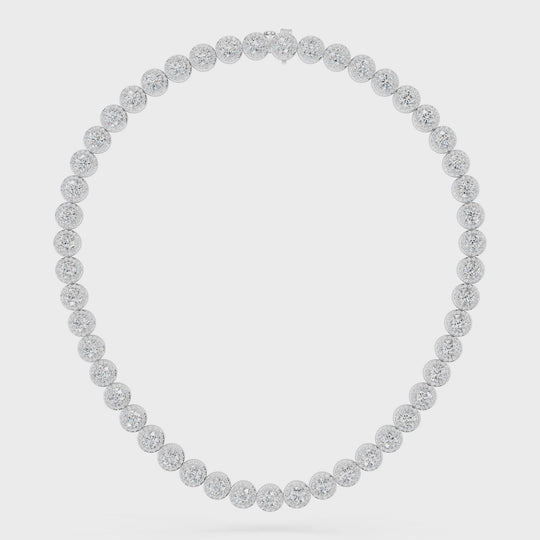 27.08 CTTW Round Lab Diamond Halo Tennis Necklace – 14K White Gold video