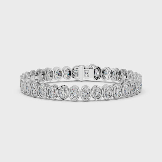 10.89 CTTW Oval Lab Diamond N-S Bezel Tennis Bracelet – 14K White Gold video