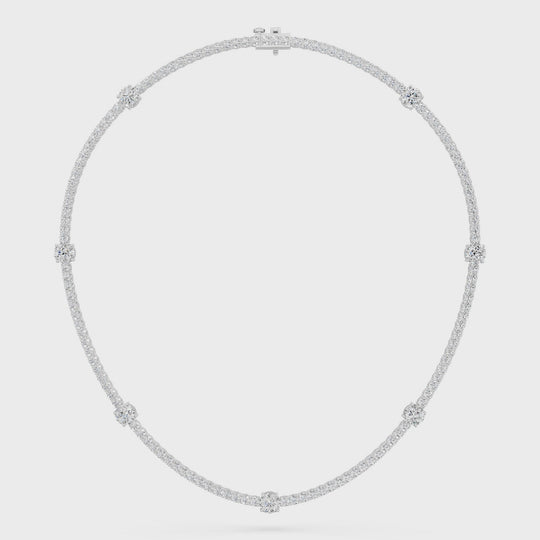 15.27 CTTW Round Lab Diamond Stationed Tennis Necklace – 14K White Gold video