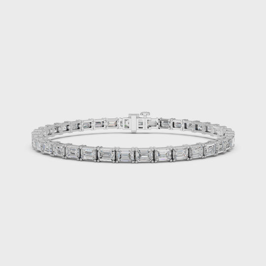 12.13 CTTW Emerald Cut Lab Diamond E-W Tennis Bracelet – 14K White Gold video