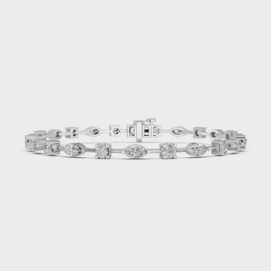 4.06 CTTW Multi Shape Lab Diamond Stationed Line Bracelet – 14K White Gold video