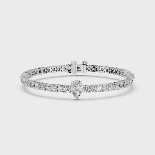 7.06 CTTW Pear Center Stone Lab Diamond Tennis Bracelet – 14K White Gold video