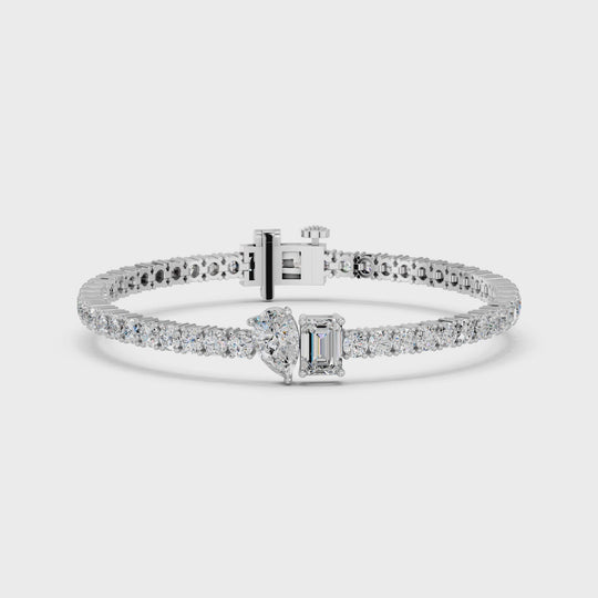 8.13 CTTW Pear And Emerald Cut Center Stone Lab Diamond Tennis Bracelet – 14K White Gold video