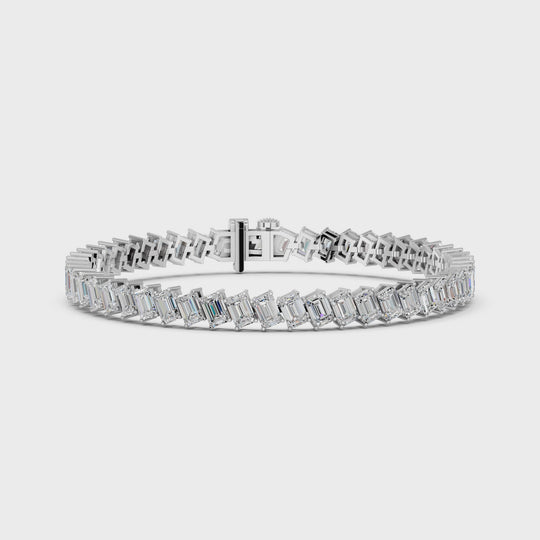 11.02 CTTW Angled Emerald Cut Lab Diamond Tennis Bracelet – 14K White Gold video